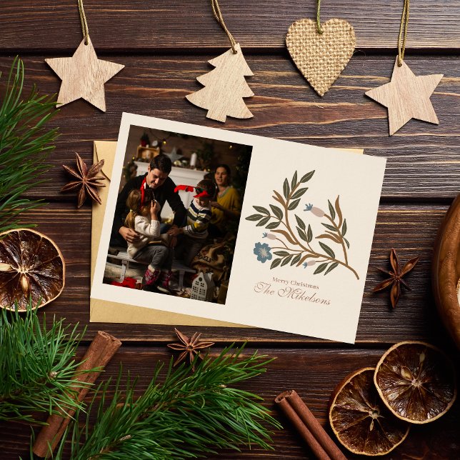 Winter Botanicals Christmas Photo Foil Holiday Card (Creator Uploaded)