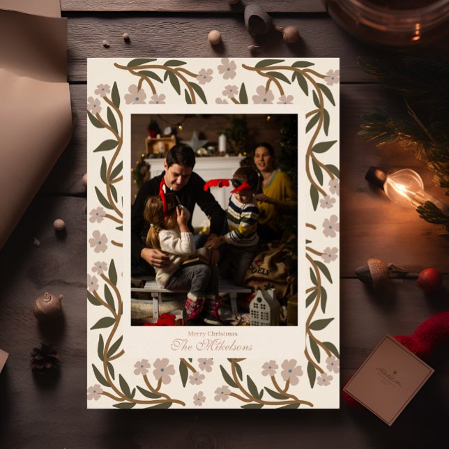 Winter Botanicals Christmas Photo Foil Holiday Card (Creator Uploaded)