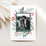 Winter Botanicals Christmas Photo Green Happy Holiday Card<br><div class="desc">This completely customisable 1- photo holiday card features elegant hand-painted watercolor wintery botanicals that beautifully frame your photo. Comes with a matching pattern on the back and room to write a personalised message. Want to customise even more? Click on the “Edit using Design Tool.” This design is part of a...</div>