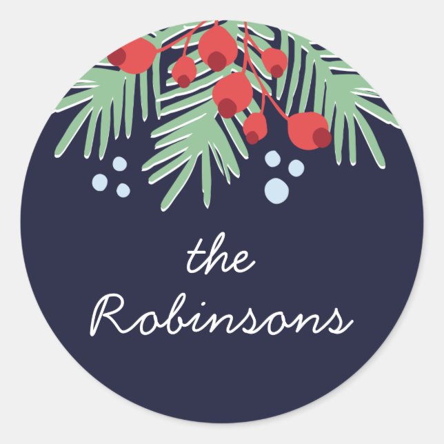 Winter Botanicals | Colourful Holiday Classic Round Sticker (Front)