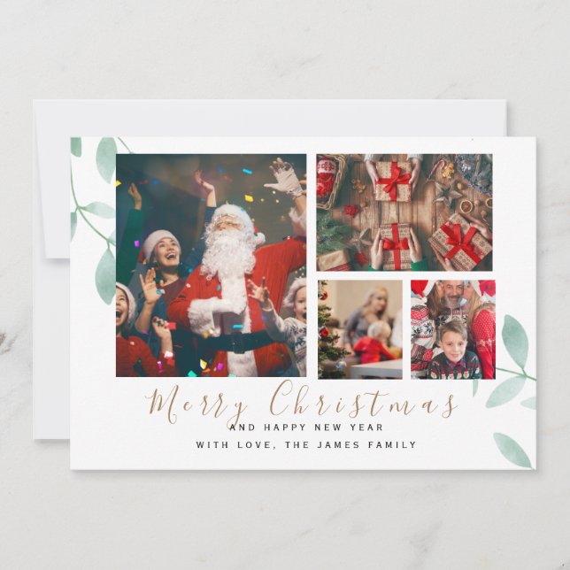 Winter Botanicals Elegant 4 Pictures Christmas Hol Holiday Card (Front)