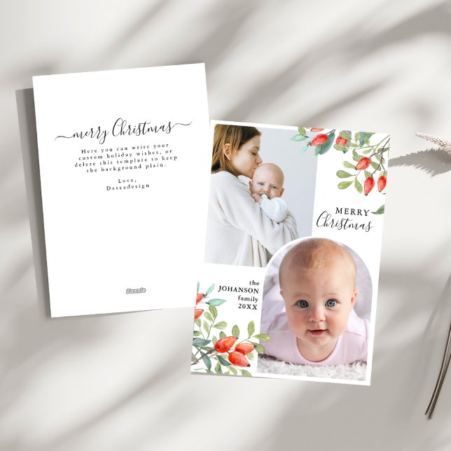 Winter Botanicals Elegant Christmas 2 Photo Holiday Card (Creator Uploaded)