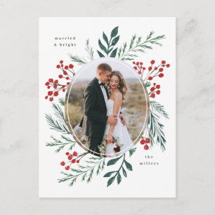 Winter Botanicals Elegant Married Holiday Photo Postcard
