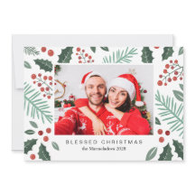 Winter Botanicals Merry Christmas Photo Red