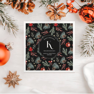 Winter Botanicals Monogram Christmas Napkin
