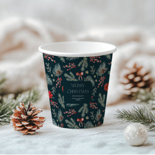 Winter Botanicals Monogram Christmas Paper Cups