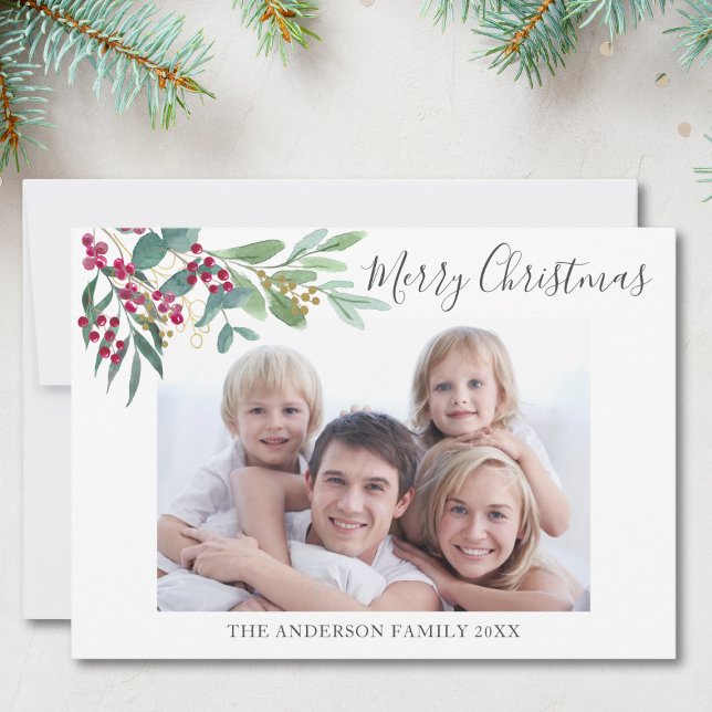 Winter Botanicals Photo Christmas Holiday Card (Creator Uploaded)