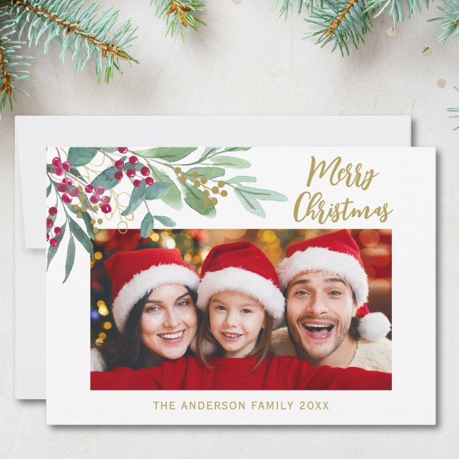 Winter Botanicals Photo Christmas Holiday Card (Creator Uploaded)