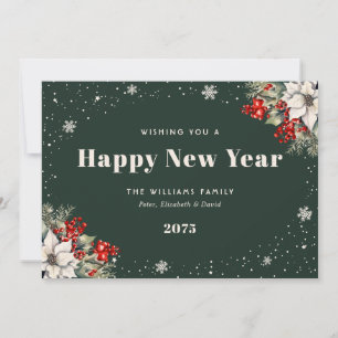 Winter Botanicals Snowflakes Green New Year Card