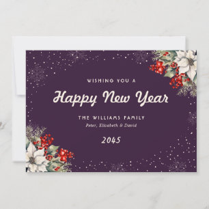 Winter Botanicals Snowflakes Purple New Year Card