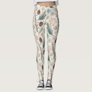 Winter Botanicals & Snowflakes - Rustic Holiday 1 Leggings