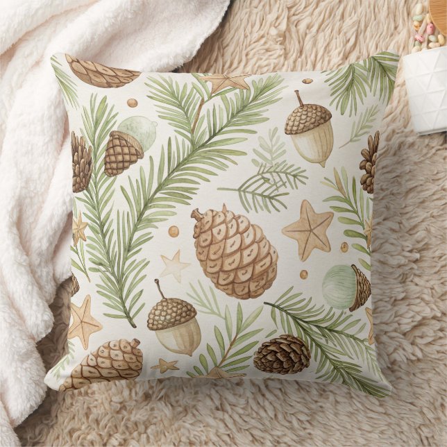 Winter Botanicals & Snowflakes - Rustic Holiday 2 Cushion (Blanket)
