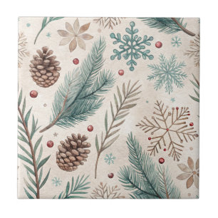 Winter Botanicals & Snowflakes - Rustic Holiday Ceramic Tile