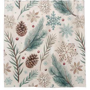 Winter Botanicals & Snowflakes - Rustic Holiday Shower Curtain
