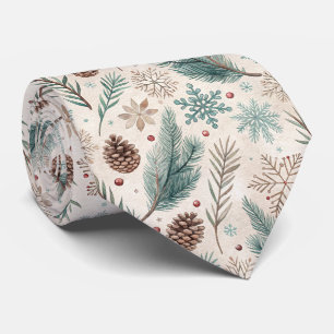 Winter Botanicals & Snowflakes - Rustic Holiday Tie