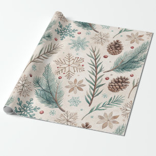 Winter Botanicals & Snowflakes - Rustic Holiday Wrapping Paper