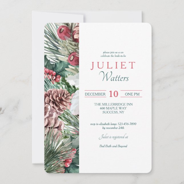 Winter Boughs Bridal Shower Invitation (Front)