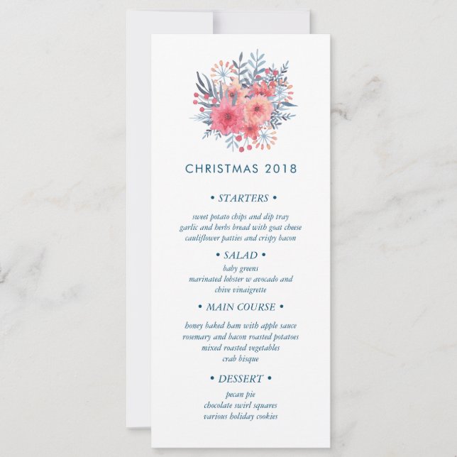 Winter Bouquet Christmas Dinner Menu Invitation (Front)