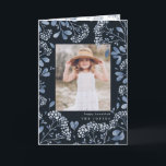 Winter Bouquet | Folded Hanukkah Photo Card<br><div class="desc">Elegant folded Hanukkah photo card features a favourite photo surrounded by a border of delicate blue botanical foliage and tiny watercolor flower blossoms on a rich navy background. Your custom holiday greeting and family name or names appear beneath your photo in chic white lettering. Add a custom pre-printed message to...</div>