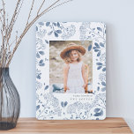 Winter Bouquet | Hanukkah Photo Card<br><div class="desc">Elegant Hanukkah photo card features a favourite vertical or portrait orientated photo surrounded by a border of delicate blue botanical foliage and tiny watercolor flower blossoms. Your custom holiday greeting and family name or names appear beneath your photo in chic grey lettering. Personalise the back with two additional photos and...</div>