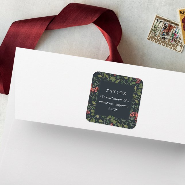 Winter Bouquet | Holiday Return Address Square Sticker (Creator Uploaded)
