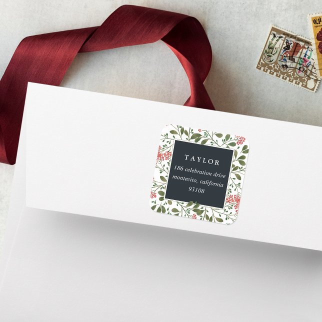 Winter Bouquet | Holiday Return Address Square Sticker (Creator Uploaded)
