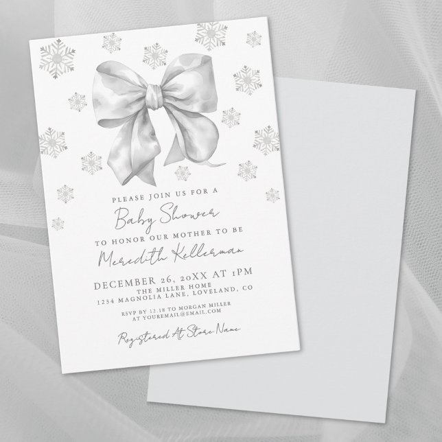 Winter Bow Baby Shower Invitation (Winter Bow Baby Shower Invitation)