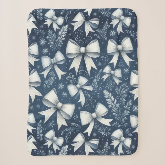 Winter Bows Sherpa Blanket (Front)