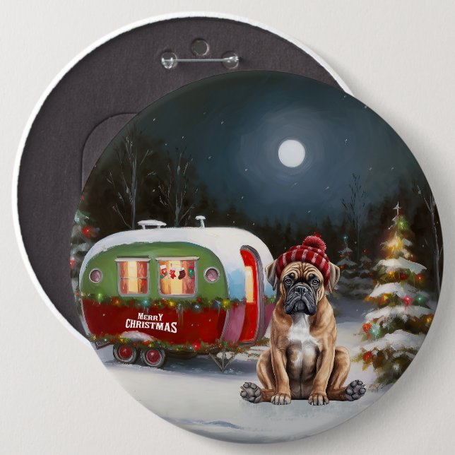 Winter Boxer Caravan Christmas Adventure 6 Cm Round Badge (Front & Back)