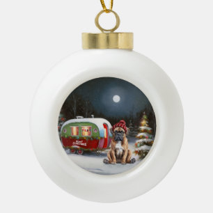 Winter Boxer Caravan Christmas Adventure Ceramic Ball Christmas Ornament