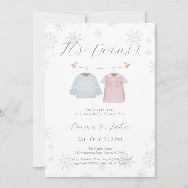 Winter Boy and Girl Twins Baby Shower Invitation (Front)