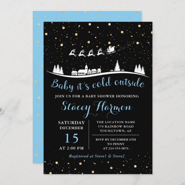 Winter Boy Baby Its Cold Outside Blue Baby Shower Invitation (Front/Back)