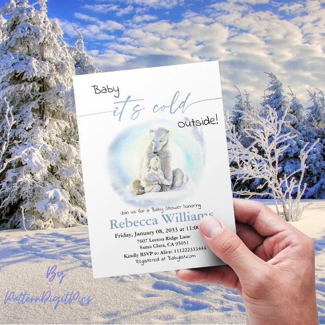 Winter Boy Baby Shower Cold Outside Polar Bear Invitation (Creator Uploaded)