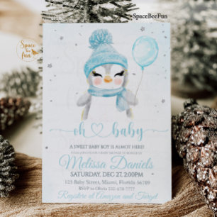 Winter Boy Baby shower invites Pinguin