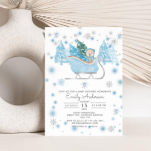 Winter Boy Woodland Bear Baby Shower Invitation