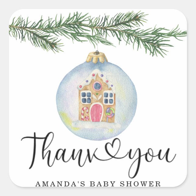 Winter branch - baby shower thank you  square sticker (Front)