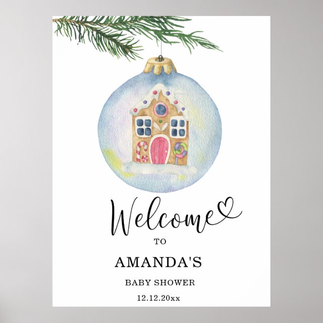 Winter branch baby shower welcome poster (Front)