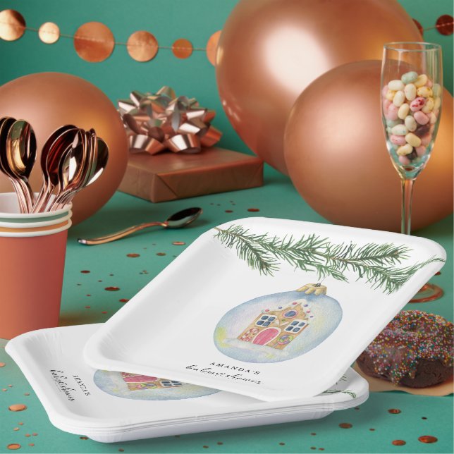 Winter branch with toy baby shower  paper plate (Multi)
