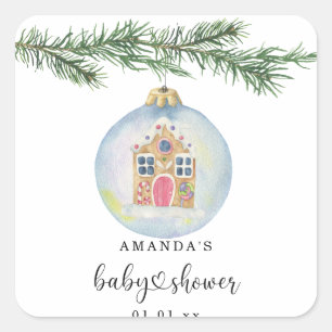 Winter branch with toy baby shower  square sticker