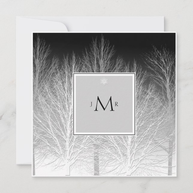 Winter Branches Black White Wedding Anniversary Invitation (Front)