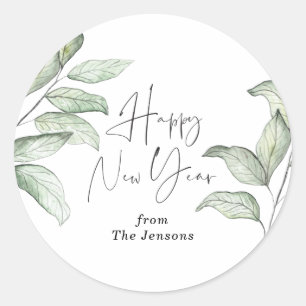 Winter Branches Happy New Year Classic Round Sticker