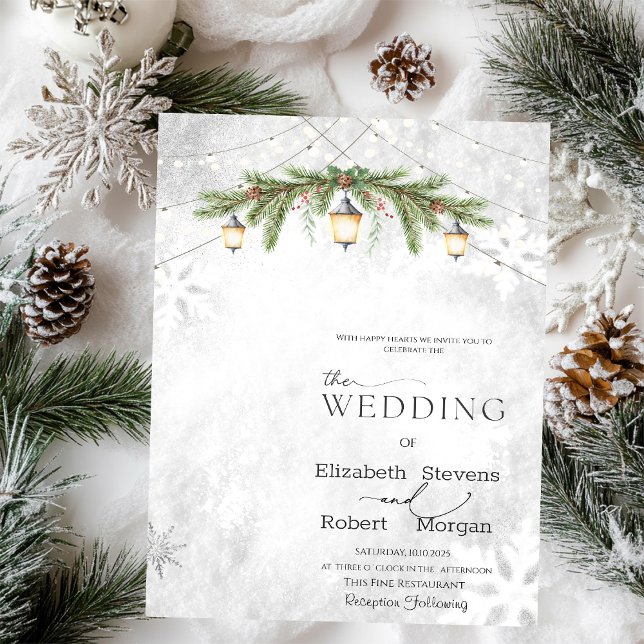 Winter Branches Lantern Snowflakes Wedding Invitation (Creator Uploaded)