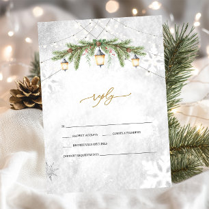 Winter Branches Lantern Snowflakes Wedding RSVP Invitation