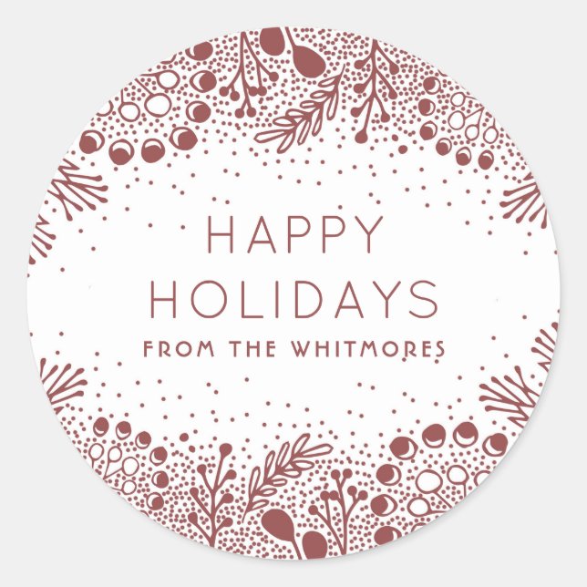 Winter Branches Modern Happy Holidays Classic Round Sticker (Front)