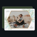 Winter Branches Modern Holiday Photo Card<br><div class="desc">This Christmas holiday photo card is modern and on trend putting your favourite landscape photograph in a faux gold hexagon frame accented with watercolor painted branches in wintery blues and cool greens.</div>