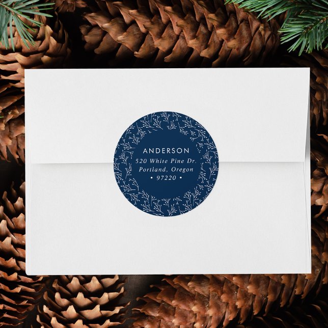 Winter Branches Navy Holiday Return Address Label (Creator Uploaded)