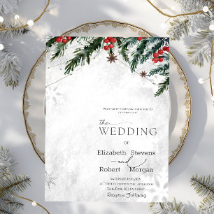Winter Branches Red Berries Snowflakes Wedding  Invitation