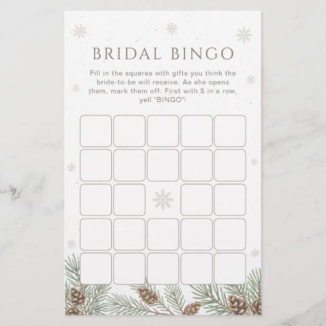 Winter Bridal Shower Bingo Game (Front)