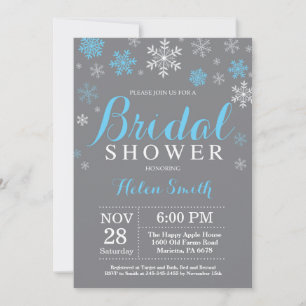 Winter Bridal Shower Blue Snowflake Grey Invitation