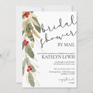 Winter Bridal Shower by Mail Invitation Gold Holly